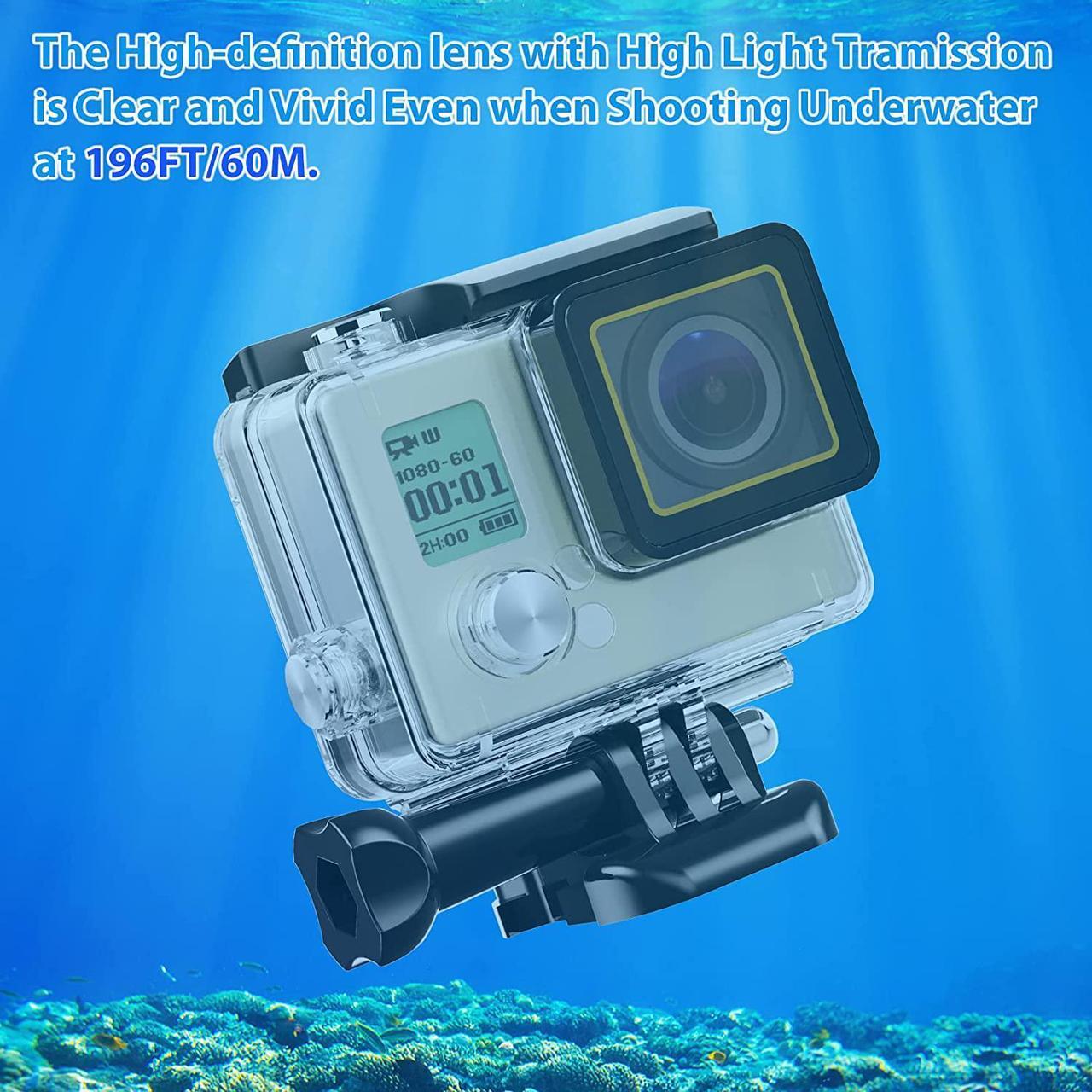 Alt view image 4 of 7 - Waterproof Housing Case for GoPro Hero 4/3/3+, 60M/190FT Underwater Protective Dive Housing Shell with Bracket Mount Accessories for GoPro Hero4, Hero3+, Hero3 Action Camera Outside Sports