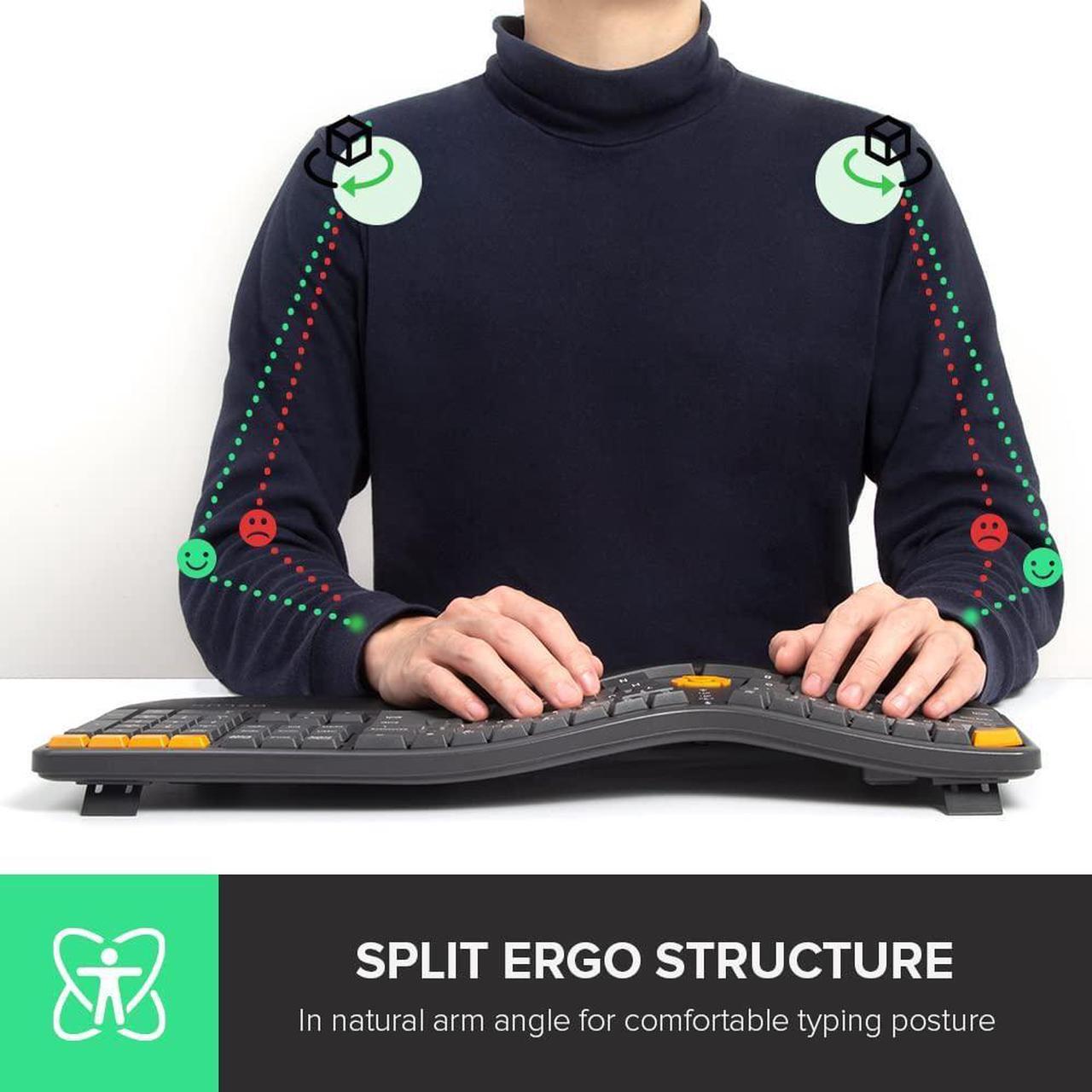 Alt view image 2 of 7 - Wireless Ergonomic Keyboard, Ergo Split Keyboard with Palm Rest for Natural Typing, 2.4G and Bluetooth, Full Size and US Layout, Compatible with Windows and Mac OS (GM905-Graphite)