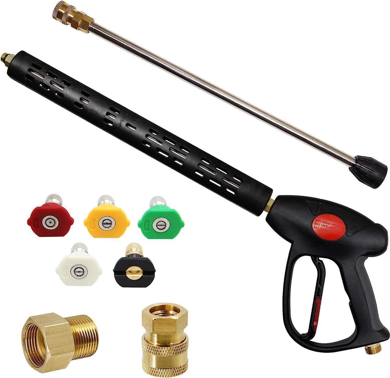 Main image of Replacement Pressure Washer Gun with 16 Inch Extension Wand, 4000 PSI, Power Washer Gun with M22-15mm or M22-14mm Fitting, 5 Nozzle Tips, 40 Inch