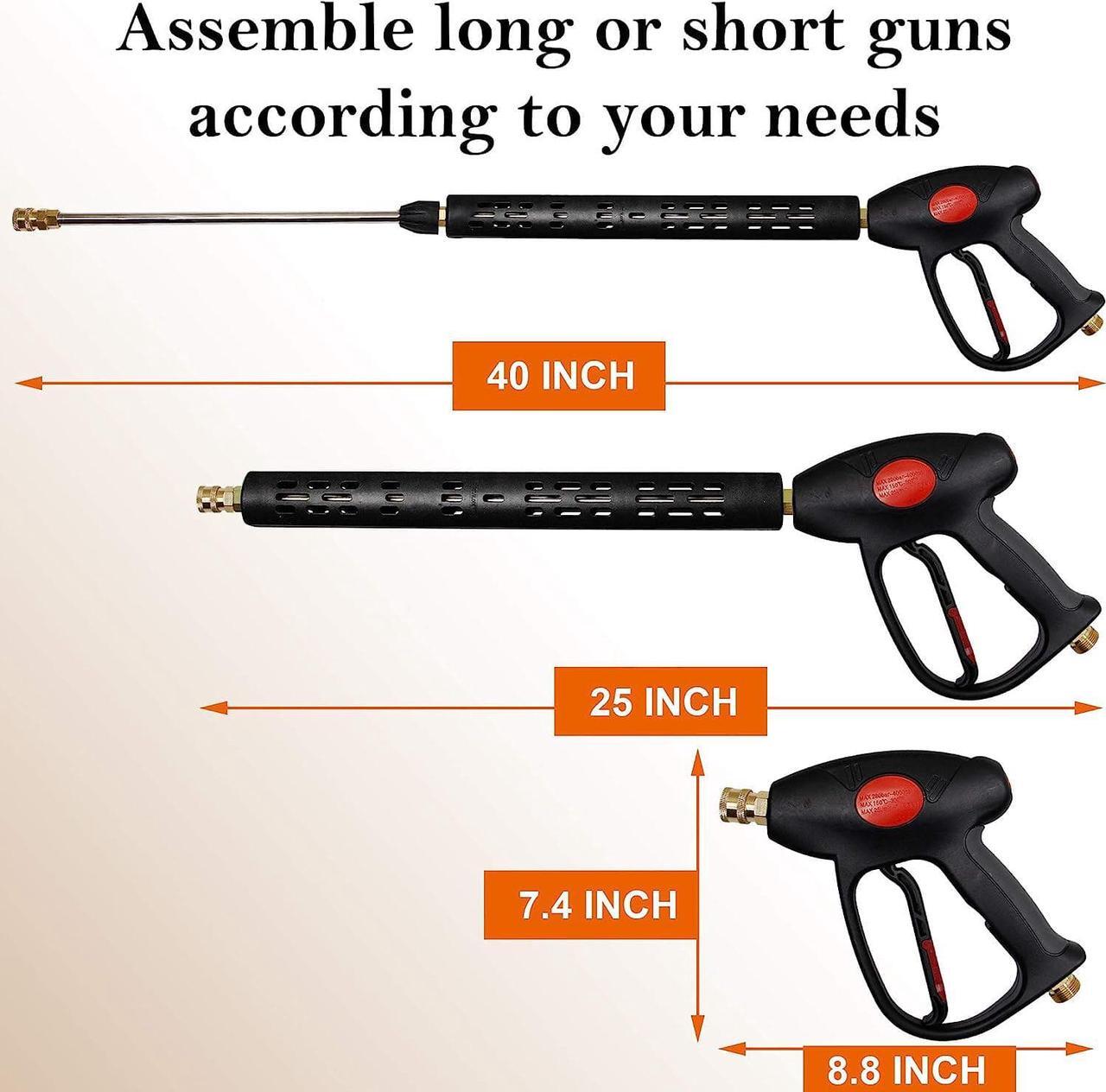 Alt view image 2 of 6 - Replacement Pressure Washer Gun with 16 Inch Extension Wand, 4000 PSI, Power Washer Gun with M22-15mm or M22-14mm Fitting, 5 Nozzle Tips, 40 Inch