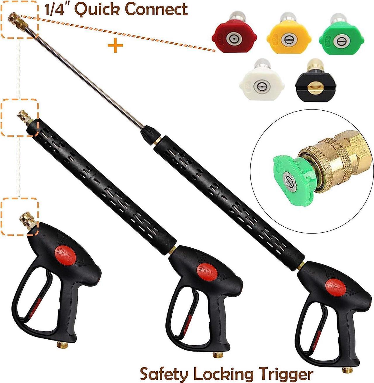 Alt view image 4 of 6 - Replacement Pressure Washer Gun with 16 Inch Extension Wand, 4000 PSI, Power Washer Gun with M22-15mm or M22-14mm Fitting, 5 Nozzle Tips, 40 Inch