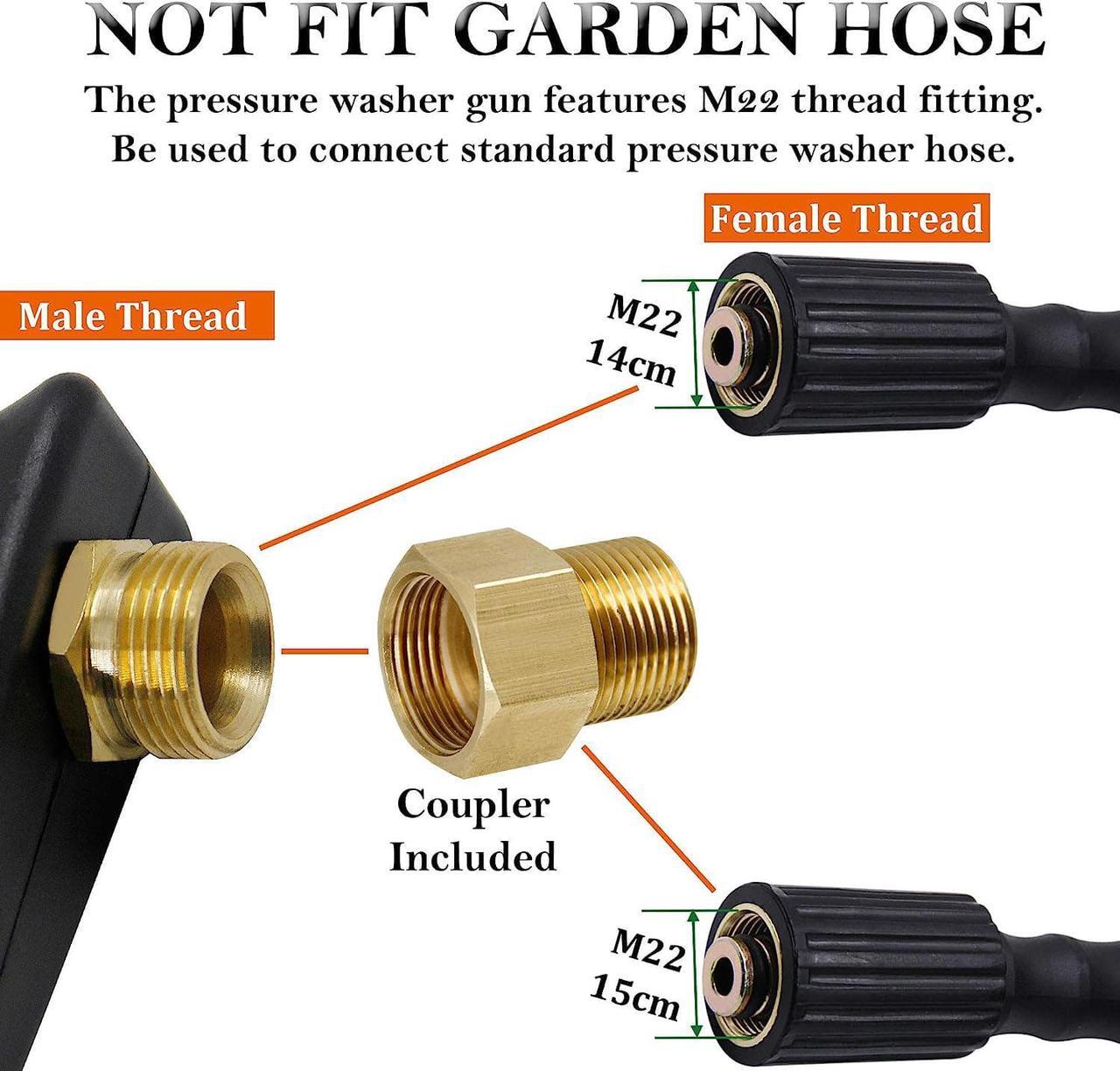 Alt view image 3 of 6 - Replacement Pressure Washer Gun with 16 Inch Extension Wand, 4000 PSI, Power Washer Gun with M22-15mm or M22-14mm Fitting, 5 Nozzle Tips, 40 Inch