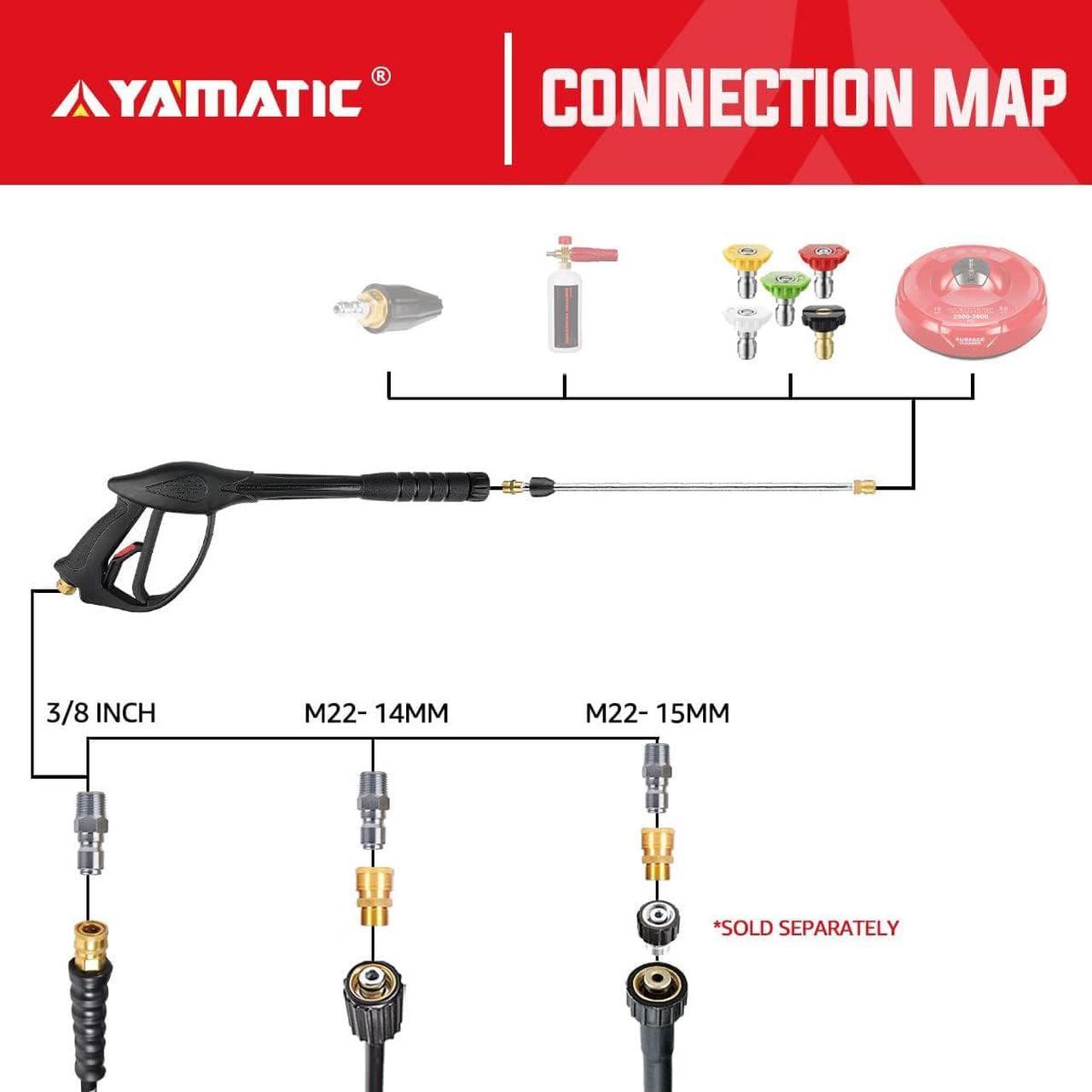 Alt view image 6 of 6 - Replacement Pressure Washer Gun with 16 Inch Extension Wand, 4000 PSI, Power Washer Gun with M22-15mm or M22-14mm Fitting, 5 Nozzle Tips, 40 Inch