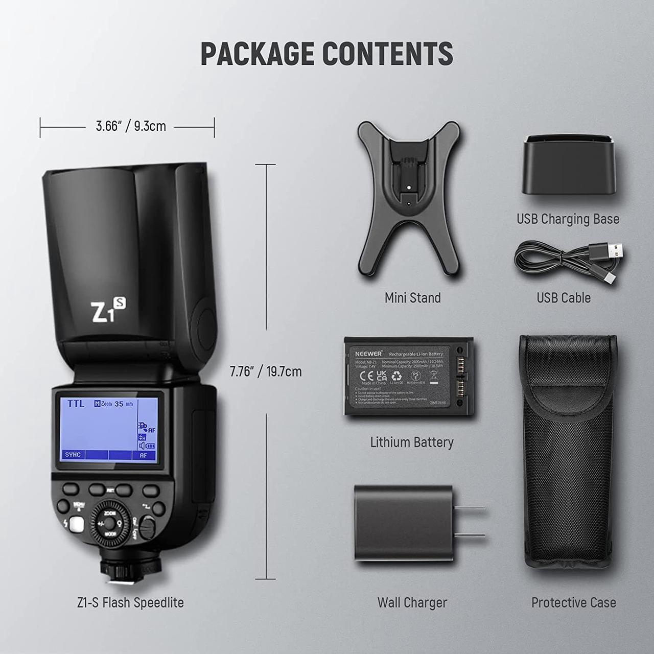 Alt view image 7 of 7 - Z1-S TTL Round Head Flash Speedlite for Sony Cameras, 76Ws 2.4G 1/8000s HSS, 10 Levels LED Modeling Lamp, 2600mAh Lithium Battery, 480 Full Power Shots, Recycle in 1.5s Flash