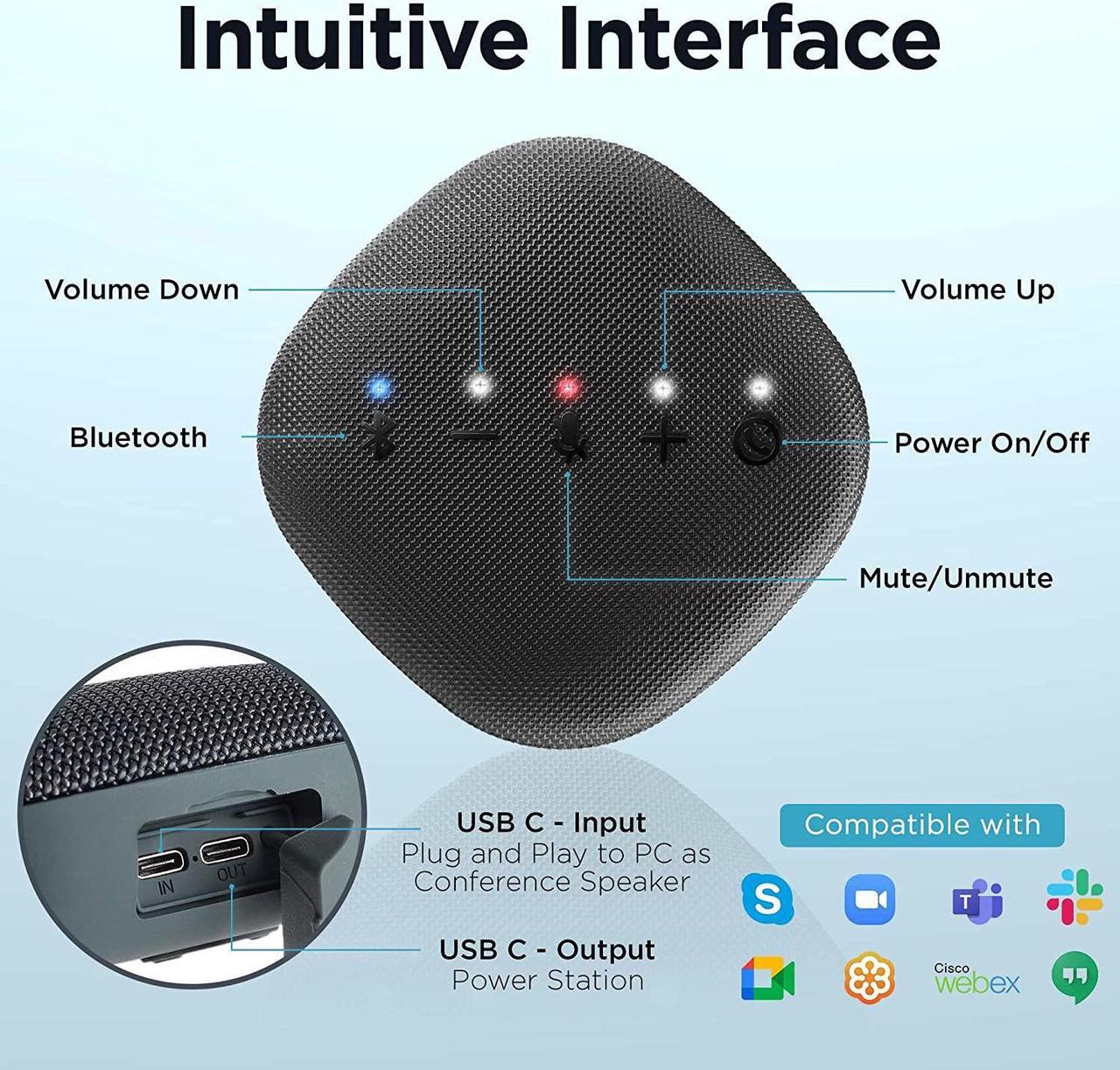 Alt view image 6 of 7 - Bluetooth Conference Speaker with Microphone for Teams & Zoom | Loud & HiFi Portable USB Speakerphone | Noise Cancelling & 360°Omnidirectional Conference Room Microphone and Speaker