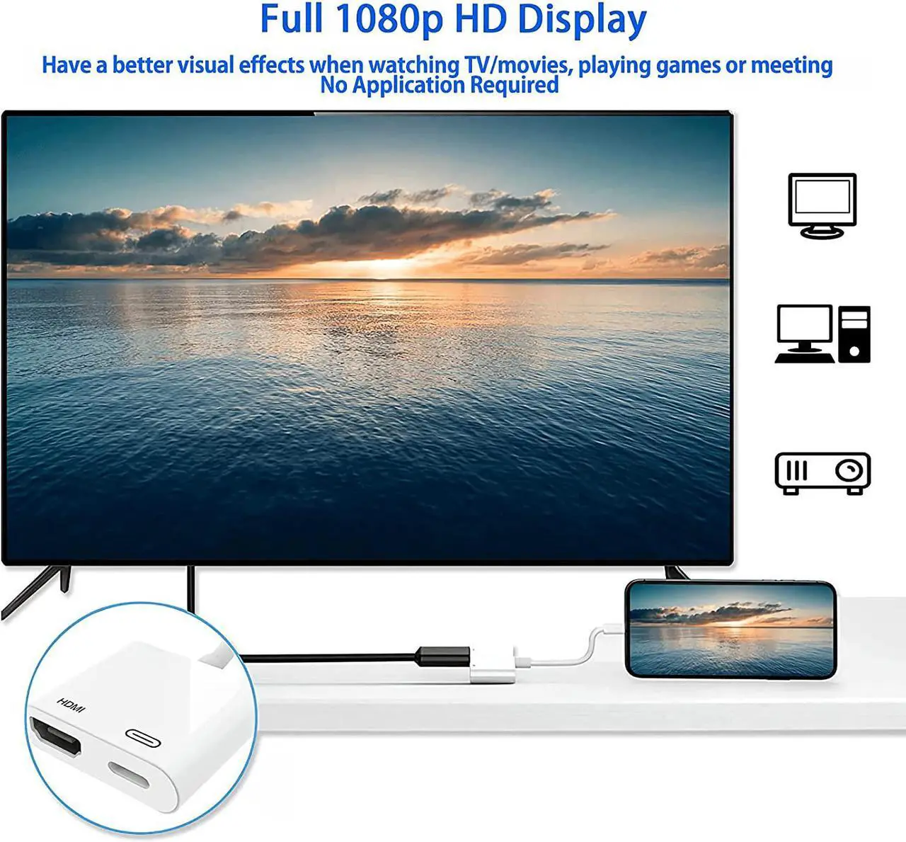 Alt view image 3 of 7 - Lightning to HDMI Adapter [Apple MFi Certified], No Power Needed 1080P Screen Converter with Lightning Charging Port, iPhone to HDMI Adapter Compatible with iOS Devices for Projector/Monitor/TV