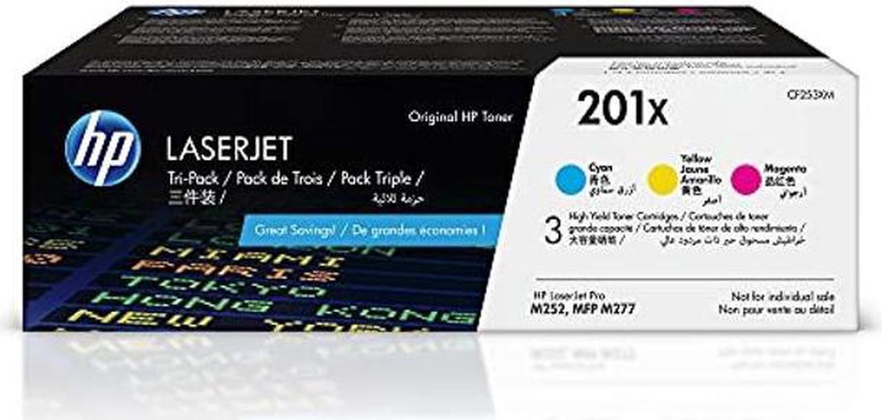 HP 201X Cyan, Magenta, Yellow High-yield Toner Cartridges (3-pack) | Works with HP Color LaserJet Pro M252, HP Color LaserJet Pro MFP M277 Series | CF253XM