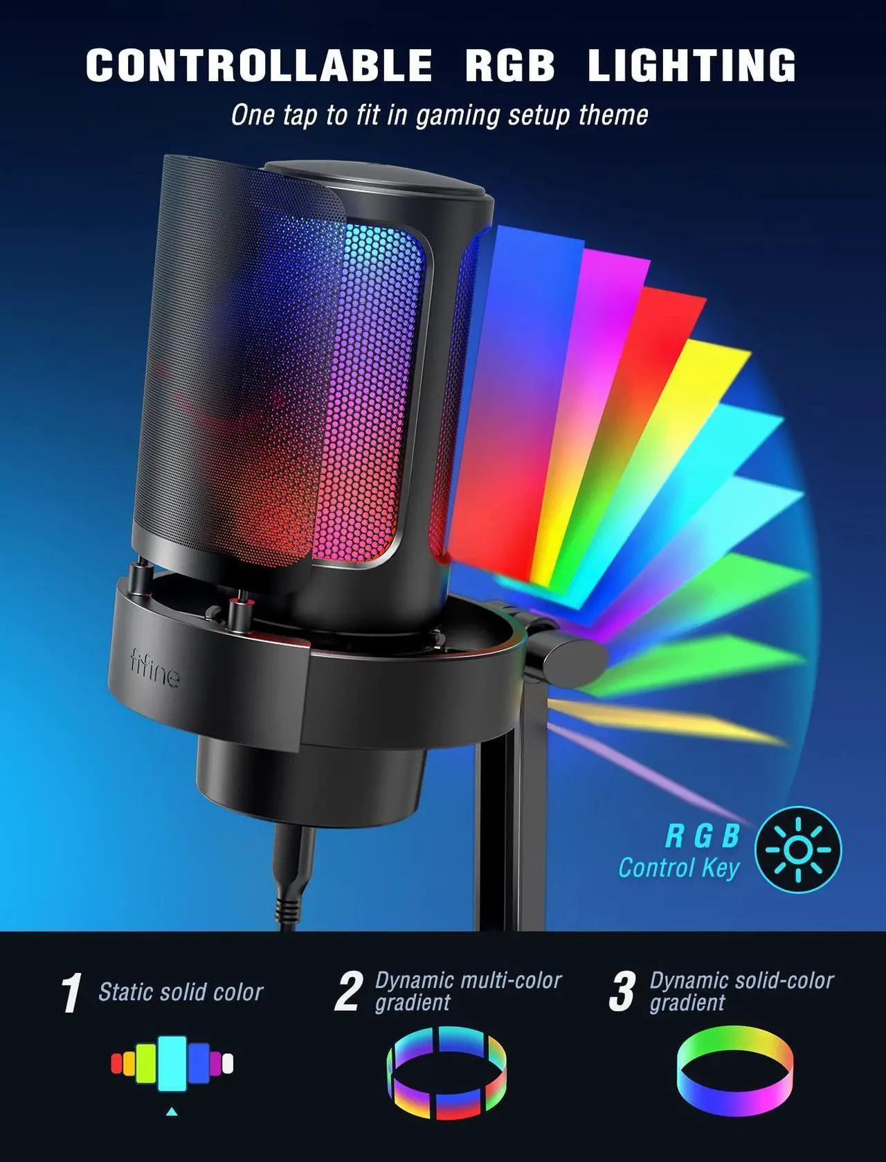 Alt view image 2 of 5 - FIFINE Gaming Microphone, USB PC Mic for Streaming, Podcasts, Recording, Condenser Computer Desktop Mic on Mac, with RGB Control, Mute Touch, Headphone Jack, Pop Filter, Stand-AmpliGame A8