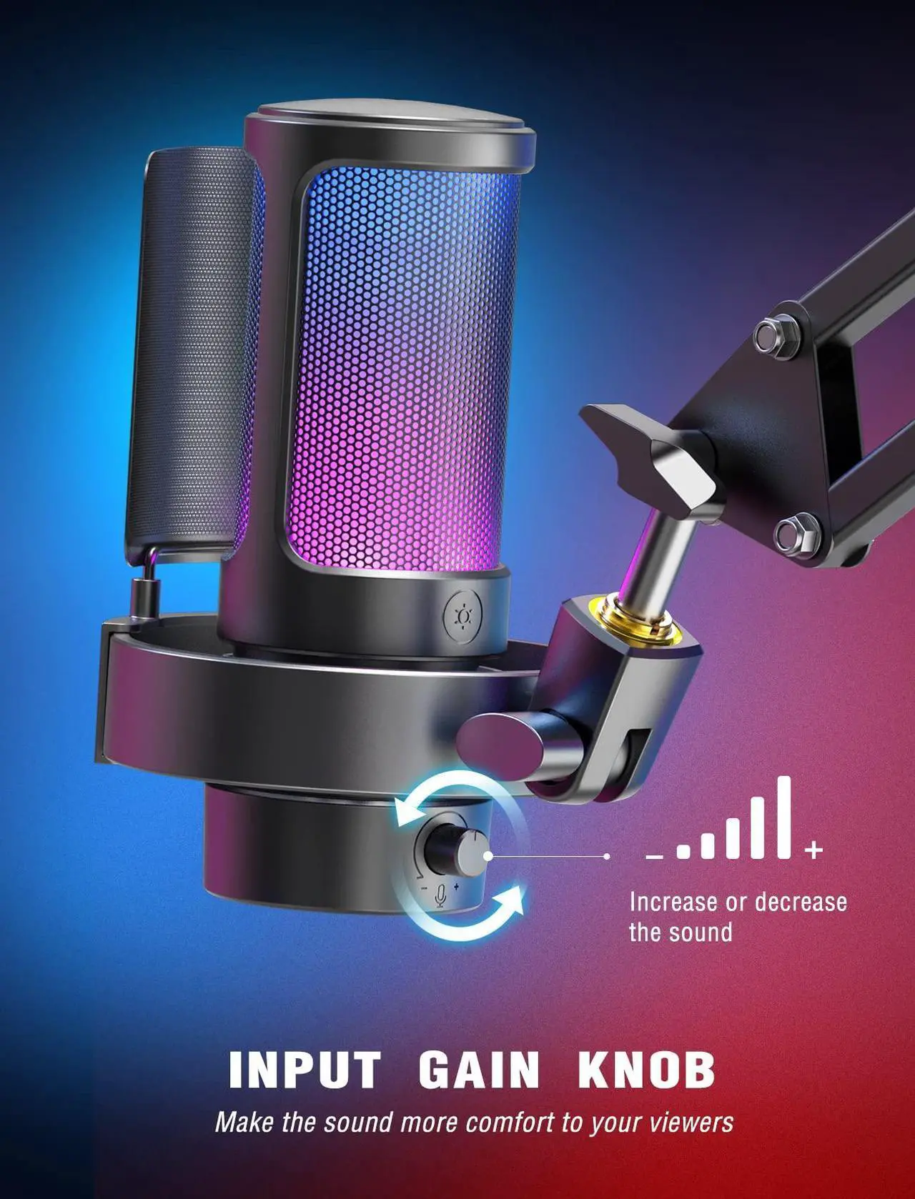 Alt view image 5 of 5 - FIFINE Gaming Microphone, USB PC Mic for Streaming, Podcasts, Recording, Condenser Computer Desktop Mic on Mac, with RGB Control, Mute Touch, Headphone Jack, Pop Filter, Stand-AmpliGame A8