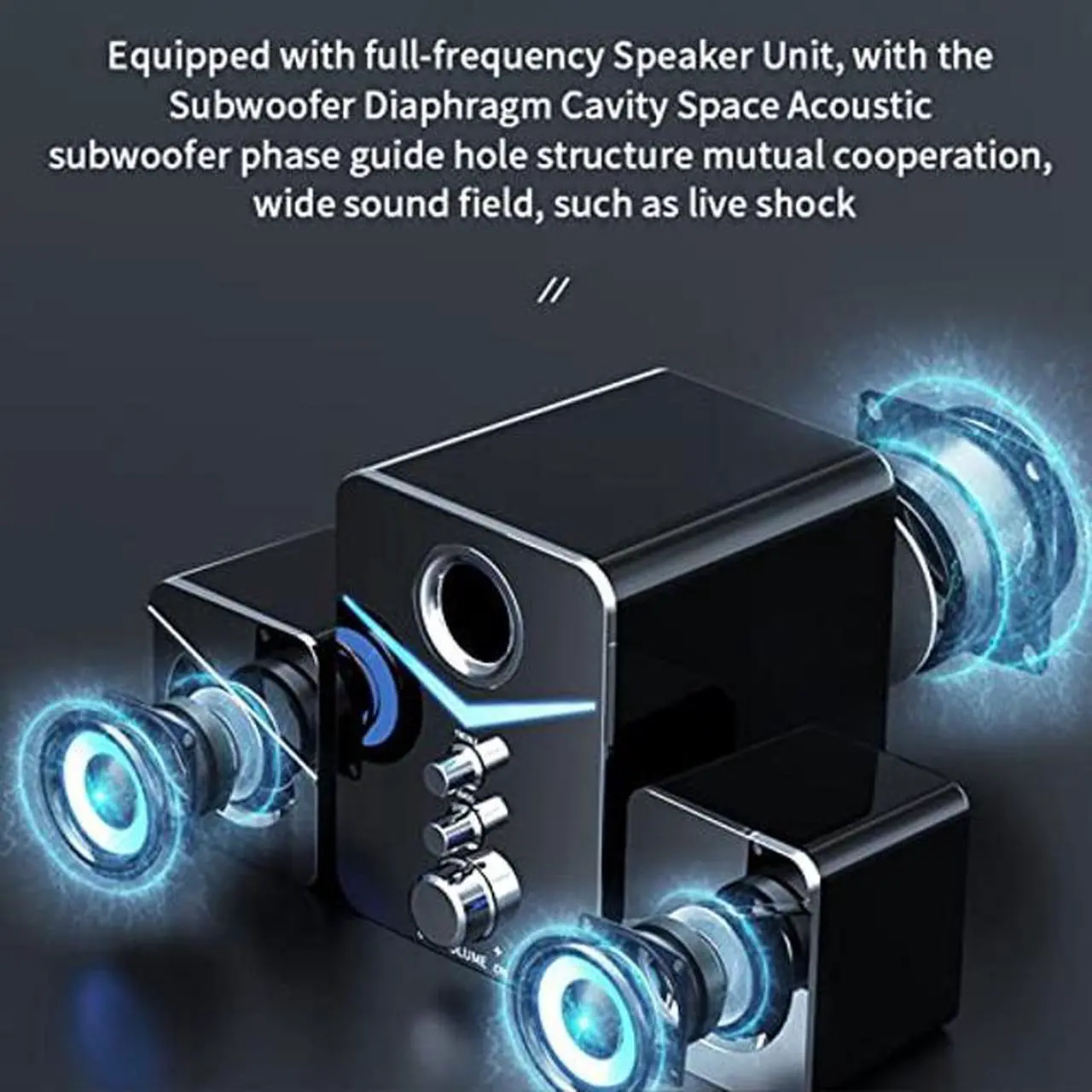 Alt view image 3 of 5 - Bluetooth Computer Speakers,Compact Computer Speaker with Subwoofer,Desktop Multimedia Speaker Deep Bass 2.1 Channel,with Blue Ambient Light,for Wedding Party(White)