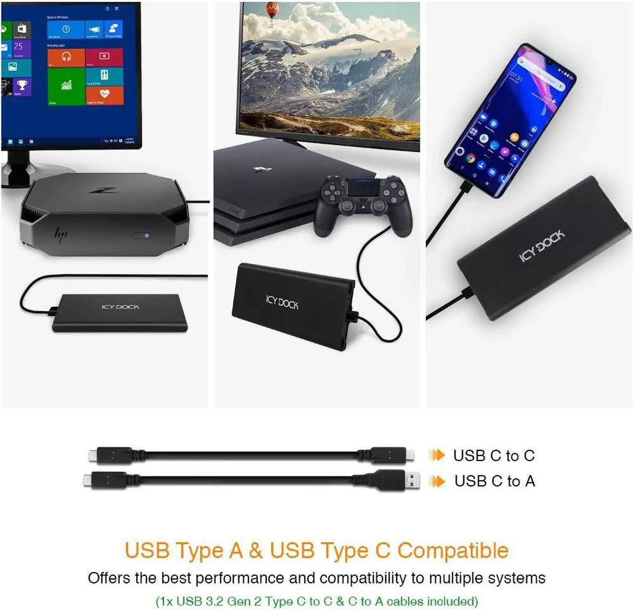 Alt view image 4 of 5 - ICY DOCK M.2 NVMe to USB 3.2 Gen 2 (10Gbps) Enclosure Adapter Thunderbolt 3 / 4 Port Compatible Includes USB-C and USB 3.0 Cables (Supports M.2 NVMe SSDs 22110 2280 2260 2242) | ICYNano MB861U31-1M2B