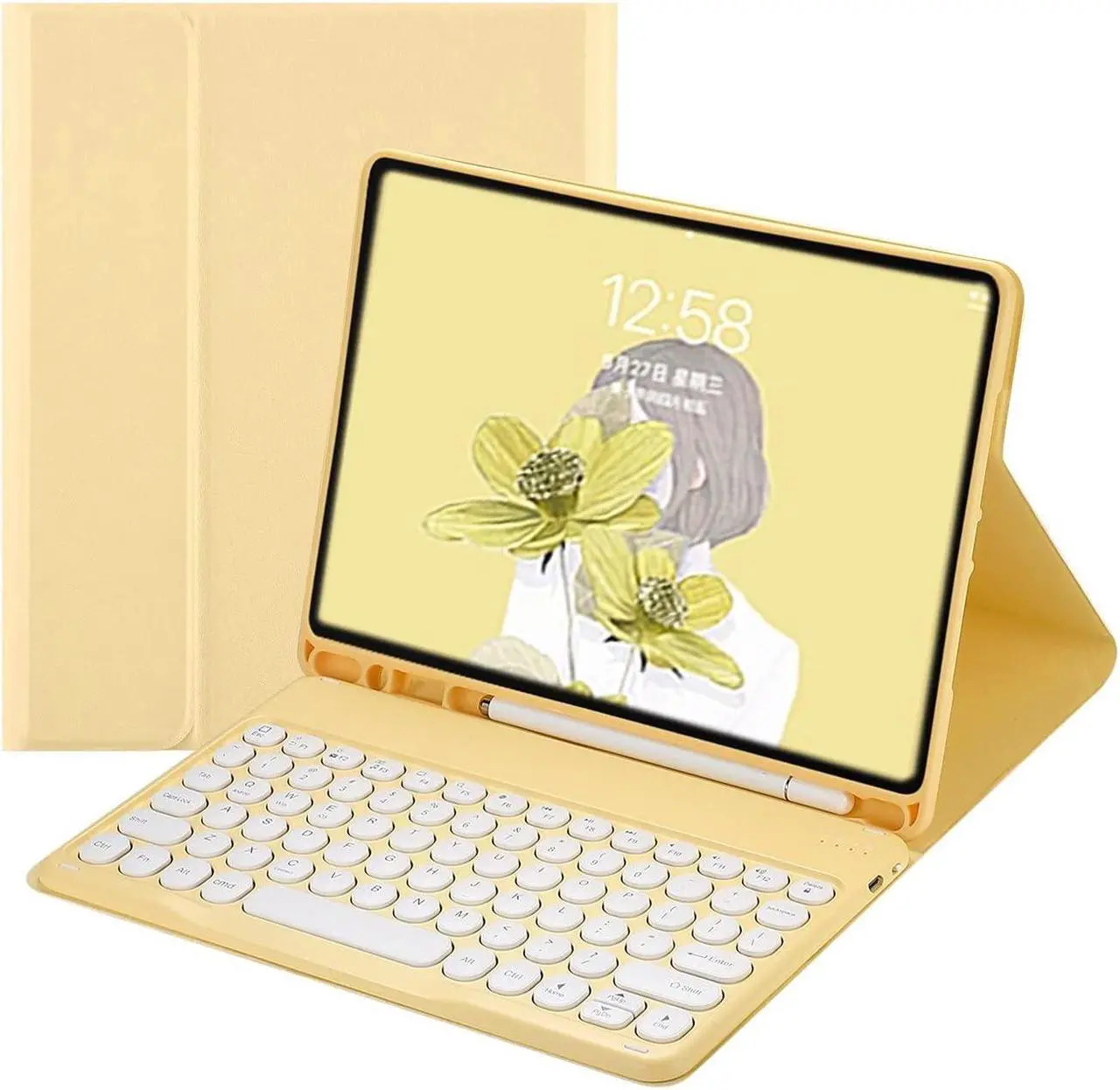 Main image of HENGHUI Keyboard Case for iPad Mini 7 A17 Pro 2024/ iPad Mini 6 2021 8.3 inch Keyboard Case Cute Round Key Color Keyboard Wireless Detachable BT Keyboard Cover,Yellow