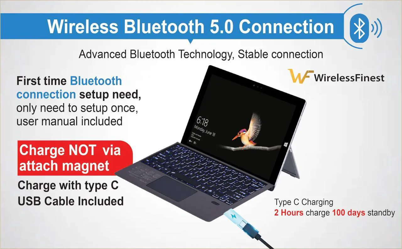 Alt view image 3 of 5 - Keyboard Replacement Type Cover Trackpad Mouse for Microsoft Surface Pro 7+ 7 Pro 6 Pro 5 Pro 4 Pro 3 Ergonomic Portable Slim Wireless Bluetooth Rechargeable