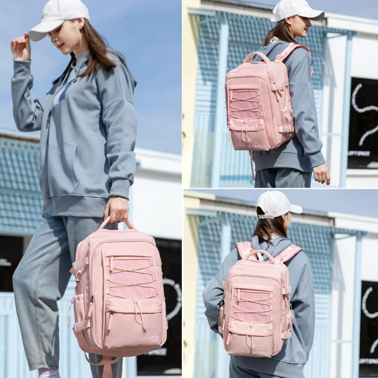 Alt view image 2 of 5 - Travel Backpack for Women Men 15.6 Inch Laptop Backpacks with USB Port Carry on Bag Airline Approved Large College School Bookbags Waterproof Work Business Sport Rucksack Casual Daypack (Pink)