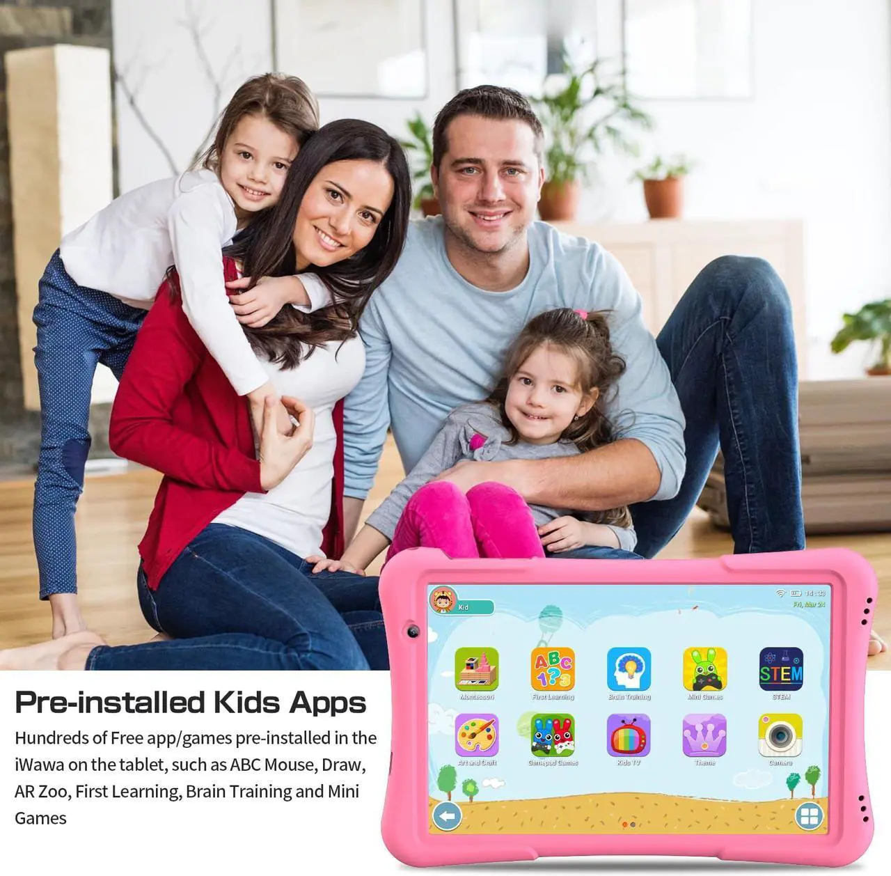Alt view image 4 of 5 - PRITOM 10 inch Kids Tablet Android 12 Tabletas 32GB, Quad-Core, 6000mAh, Large HD IPS Display, WiFi 6, Dual Camera, Bluetooth, Toddler Tablet for Kids Age 3+, Pink
