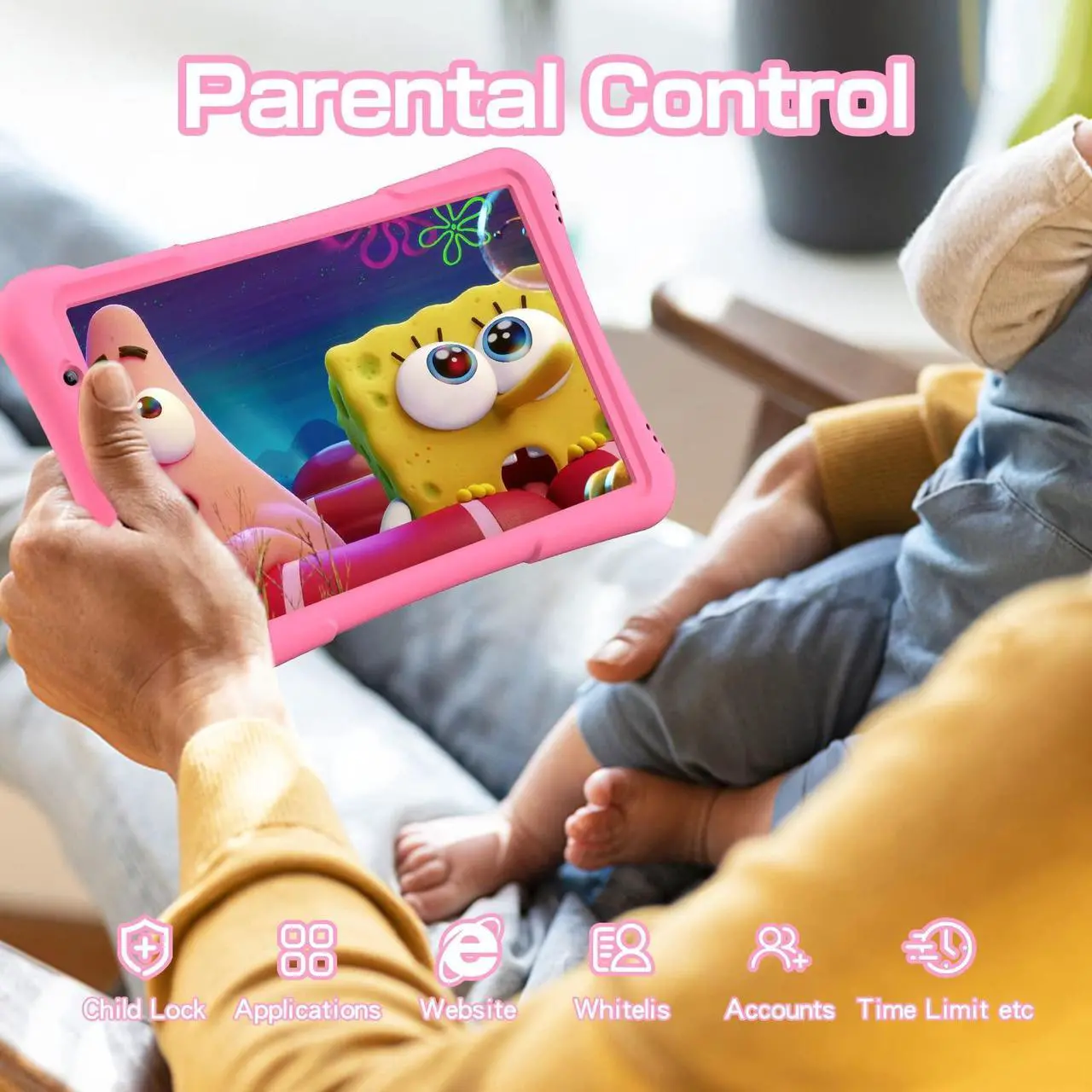 Alt view image 5 of 5 - PRITOM 10 inch Kids Tablet Android 12 Tabletas 32GB, Quad-Core, 6000mAh, Large HD IPS Display, WiFi 6, Dual Camera, Bluetooth, Toddler Tablet for Kids Age 3+, Pink