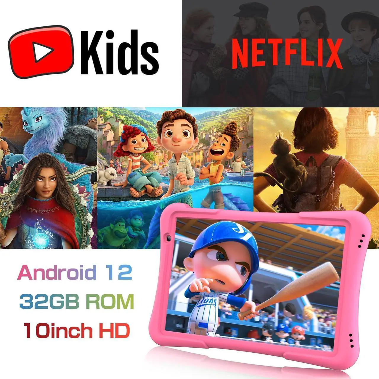 Alt view image 2 of 5 - PRITOM 10 inch Kids Tablet Android 12 Tabletas 32GB, Quad-Core, 6000mAh, Large HD IPS Display, WiFi 6, Dual Camera, Bluetooth, Toddler Tablet for Kids Age 3+, Pink