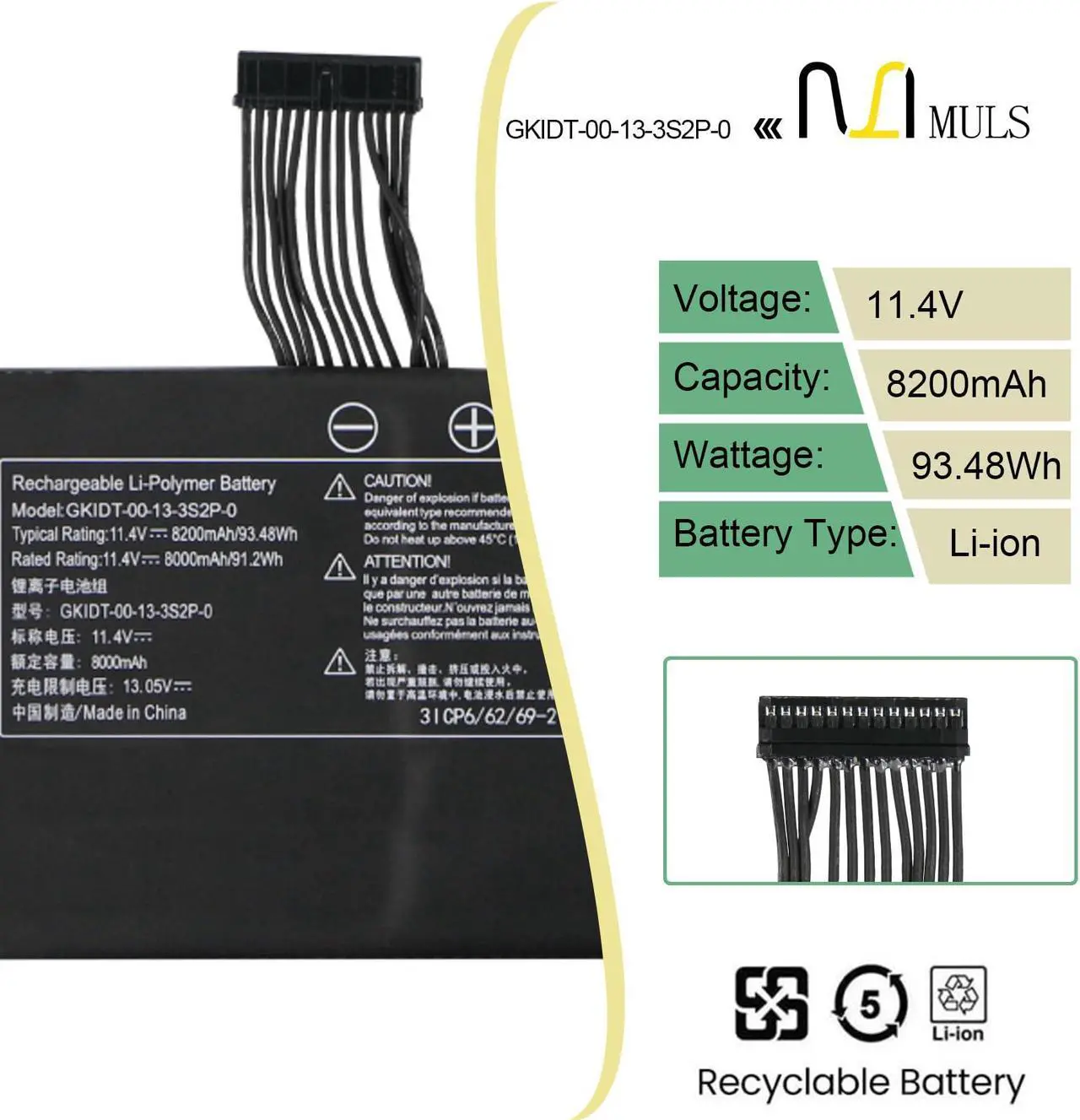 Alt view image 2 of 5 - GKIDT-03-17-3S2P-0 Laptop Battery for Adata XPG Xenia 15 Schenker XMG Fusion 15 XFU15L19 Aftershock Vapor 15 Pro 2021 Galleria GCR1660TGF-QC-G Eluktronics MAG-15 GKIDT-00-13-3S2P-0 8200mAh 6-Cell
