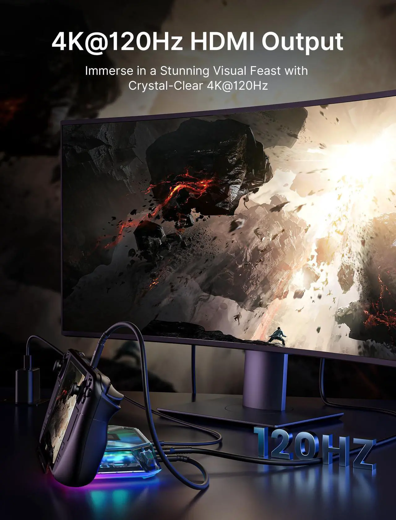 Alt view image 4 of 5 - JSAUX RGB Docking Station for Steam Deck (OLED)/ROG Ally/Legion Go, 8-in-1 Steam Deck Dock with 4K@60Hz HDMI, Gigabit Ethernet, USB-C 3.0, Dual USB-A 3.0, USB 2.0, 100W USB-C Charging-Crystal