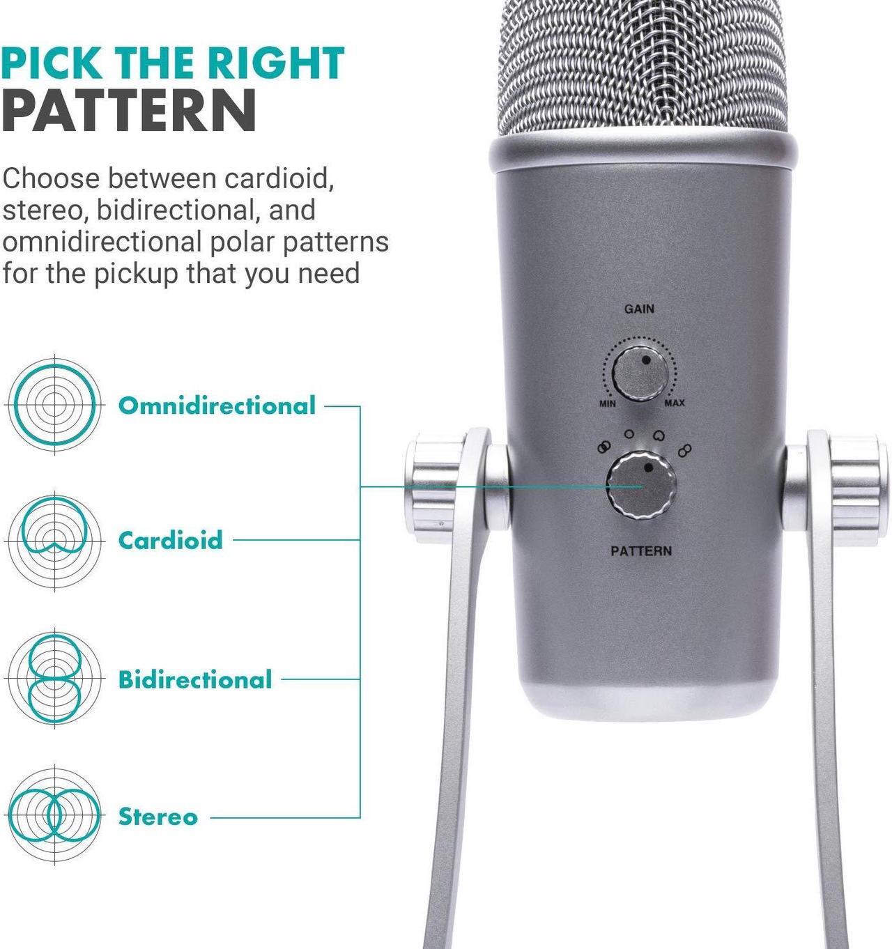 Alt view image 5 of 5 - Movo UM800 Desktop USB Microphone for iPhone, Android, Computer with Adjustable Pickup Patterns and USB, USB Type-C and Lightning Cables - Podcast Microphone, Streaming Microphone, Gaming Microphone