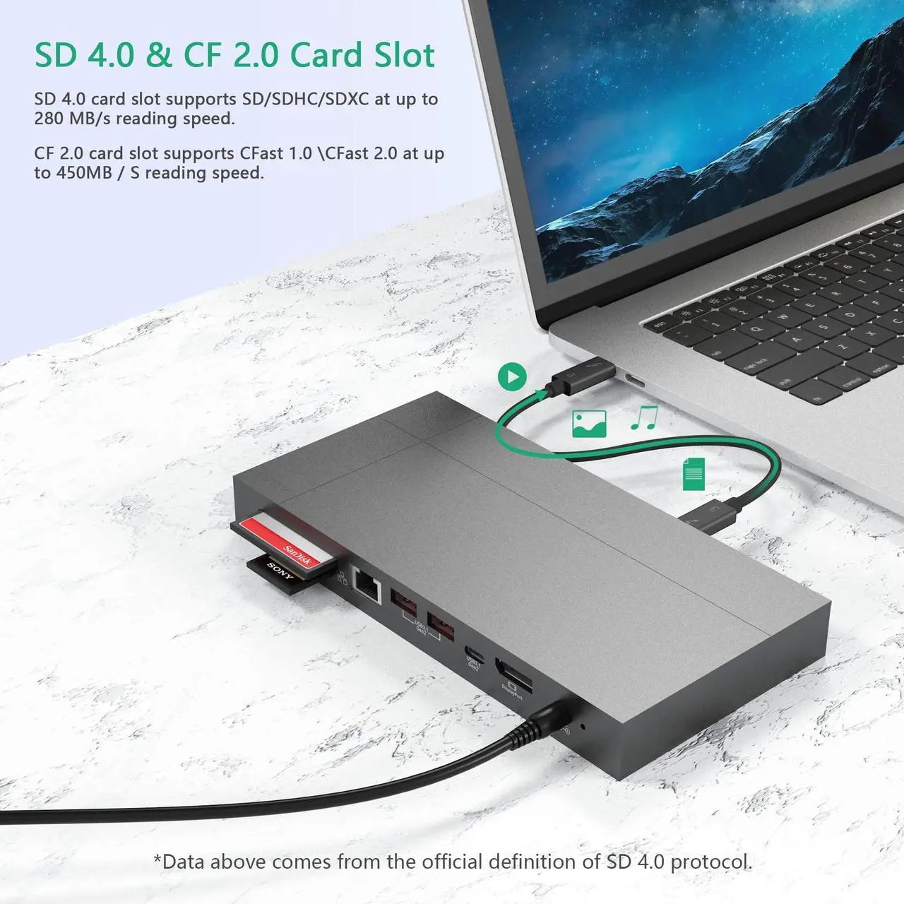 Alt view image 4 of 5 - USB 4 Dock with 2X USB 4 (40Gb/s), DP, SD4.0, CFast2.0 Card Slot, RJ45, Gen2 10gb USB-A USB-C,120W DC Power for Mac/PC,USB 4 Hub with 2.3ft Cable