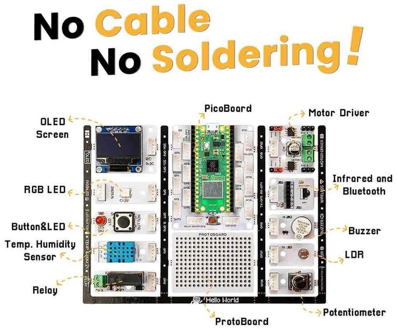 Alt view image 4 of 5 - PicoBricks Raspberry Pi Pico W Starter Kit with 12 Detachable Sensors and Extensive Learning Guide, Raspberry Pi Kit, DIY Coding Kit, Raspberry Pi Kit for Kids