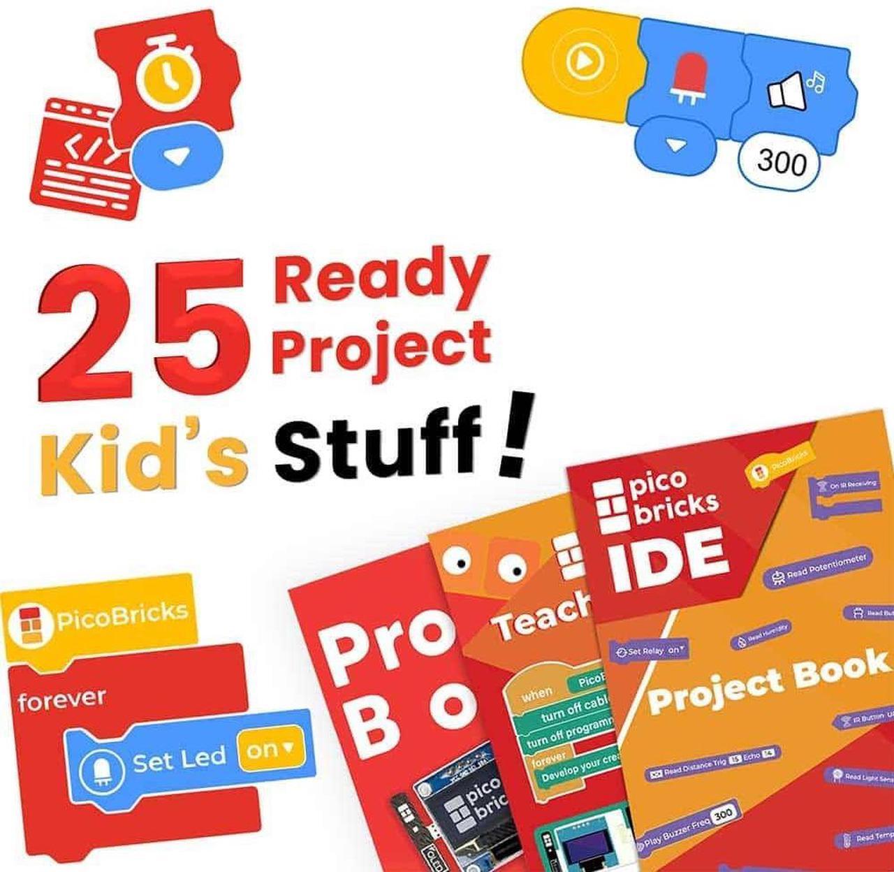 Alt view image 5 of 5 - PicoBricks Raspberry Pi Pico W Starter Kit with 12 Detachable Sensors and Extensive Learning Guide, Raspberry Pi Kit, DIY Coding Kit, Raspberry Pi Kit for Kids