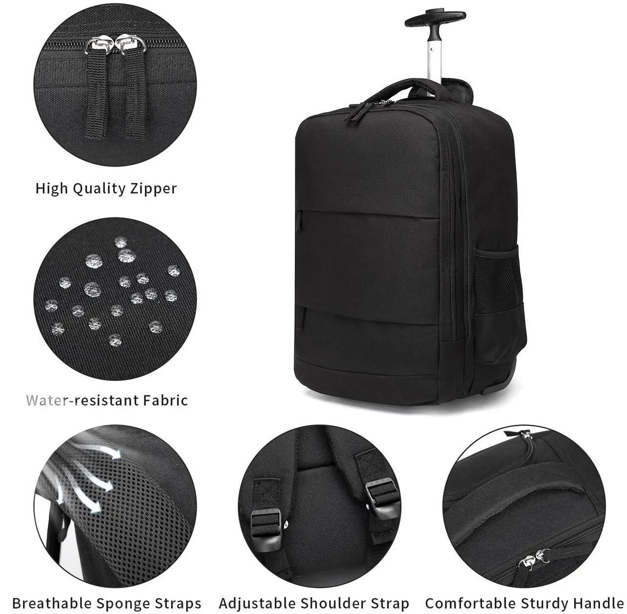 Alt view image 4 of 5 - Rolling Backpack,Travel Backpack with Wheels Roller Backpack Wheeled Laptop Backpack Business Backpack Carry on Backpack Flight Approved Fits 17 inch Laptop Backpack with Wheels for Women Men-Black