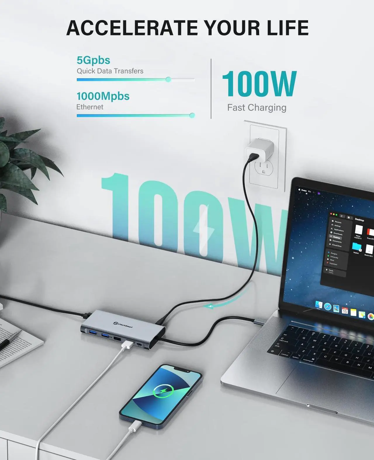 Alt view image 4 of 5 - UtechSmart USB C Docking Station Triple Monitor - Universal Laptop Docking Station 12 in 1 for Thunderbolt 3/4, USB C Dock with USB 3.0 and 4K HDMI for MacBook Pro/Air/M1/M2 & Windows Gray