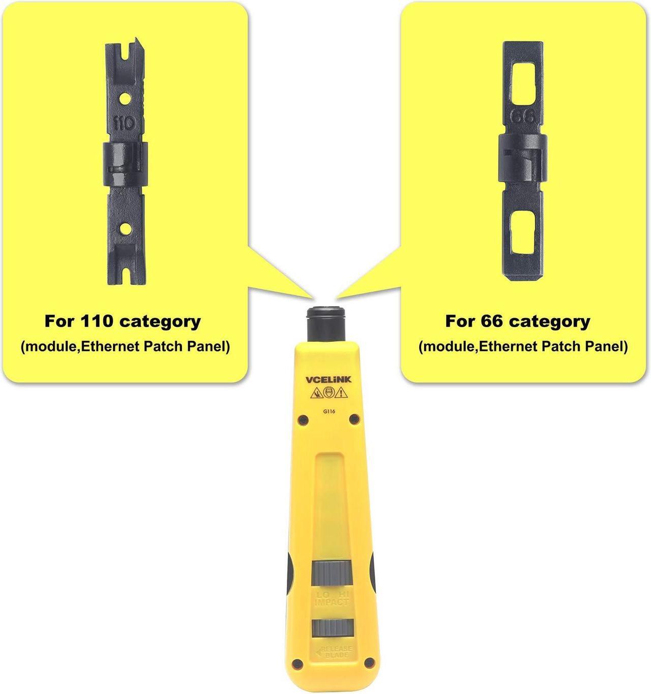 Alt view image 3 of 5 - VCELINK Punch Down Impact Tool with 110 and 66 Blades Bundle with 50-Pack RJ45 Cat6 90-Degree Keystone Jack Insert with Keystone Punch Down Stand Tool and 2-Pack Wire Stripper Cutter
