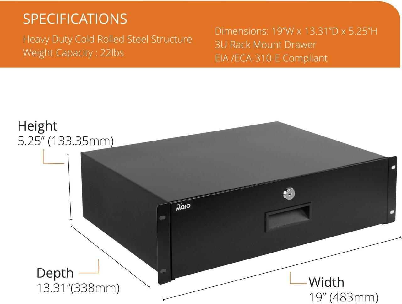Alt view image 2 of 5 - Tecmojo 3U Rack Drawer,Rack Mount Drawer for 19in Network Equipment/Server/AV Rack or Cabinet Enclosure,Sliding and Lockable Server Rack Drawer - Load-Bearing 22lb (10kg),with Cable Management Holes