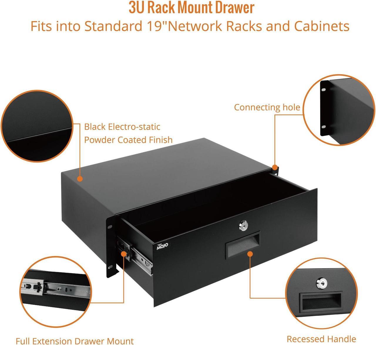 Alt view image 4 of 5 - Tecmojo 3U Rack Drawer,Rack Mount Drawer for 19in Network Equipment/Server/AV Rack or Cabinet Enclosure,Sliding and Lockable Server Rack Drawer - Load-Bearing 22lb (10kg),with Cable Management Holes