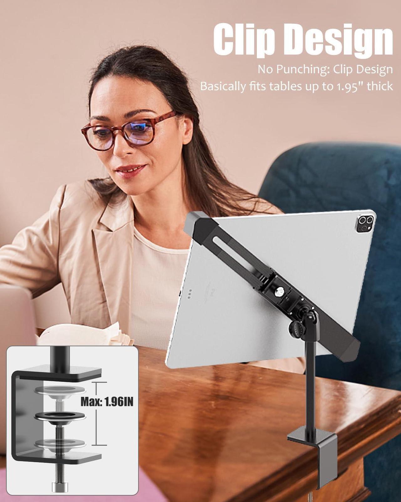 Alt view image 4 of 5 - Wukanleng Anti-Theft Tablet Stand Holder Fits 9-14" Devices, Tablet Kiosk Clamp Mount with Lock for Store POS Reception, Diagonal Clip Compatible with iPad Pro 12.9/Air, Surface, Galaxy Tabs