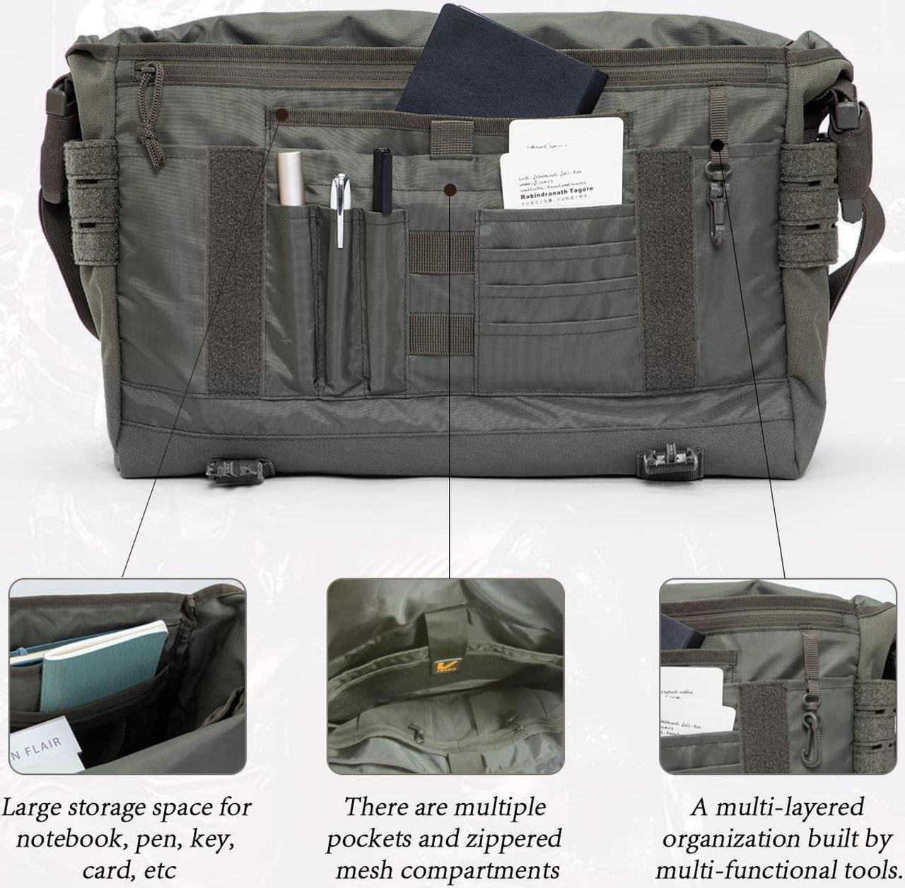 Alt view image 3 of 5 - VEAGIA Messenger Bag For Men Laptop Bag Tactical Briefcase Canvas Crossbody Satchel Computer Shoulder Bags(17x12x5inch)