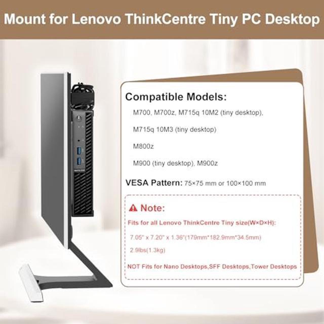 Alt view image 2 of 5 - (Pack of 2) Mount for Lenovo Tiny VESA System Mounting Bracket, Mini PC Mount for Lenovo ThinkCentre Tiny Desktops M600 M700 M700z M715q M800z M900 M900x M900z, Wall VESA and Under Desk Mount