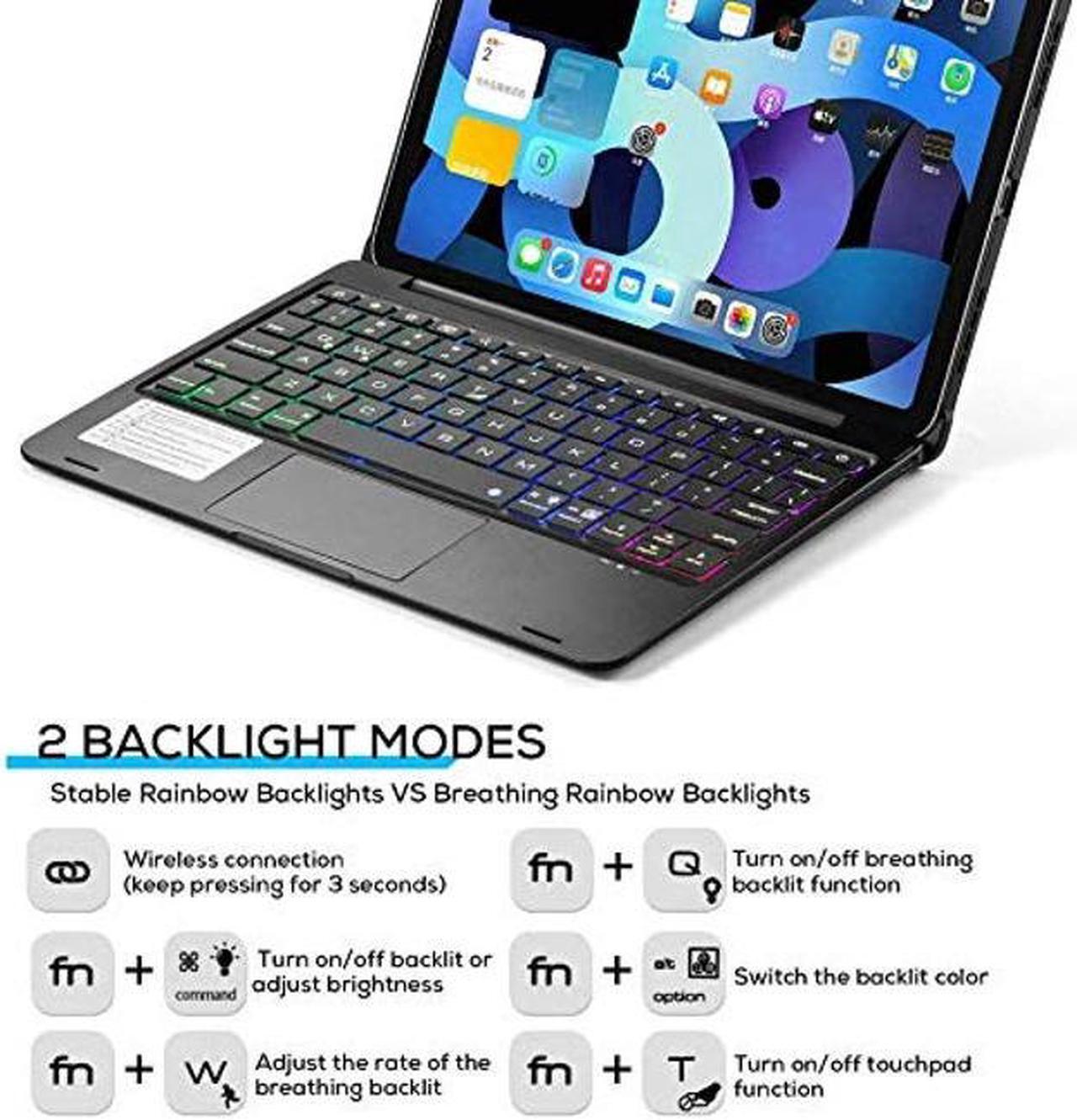 Alt view image 4 of 5 - 360 Rotatable Keyboard Case for iPad Air 5/Air 4/iPad Pro 11 2022/2021/2020, iPad Pro 11 Case with Backlits Bluetooth Touchpad Keyboard Smart Cover with Pencil Holder, Black