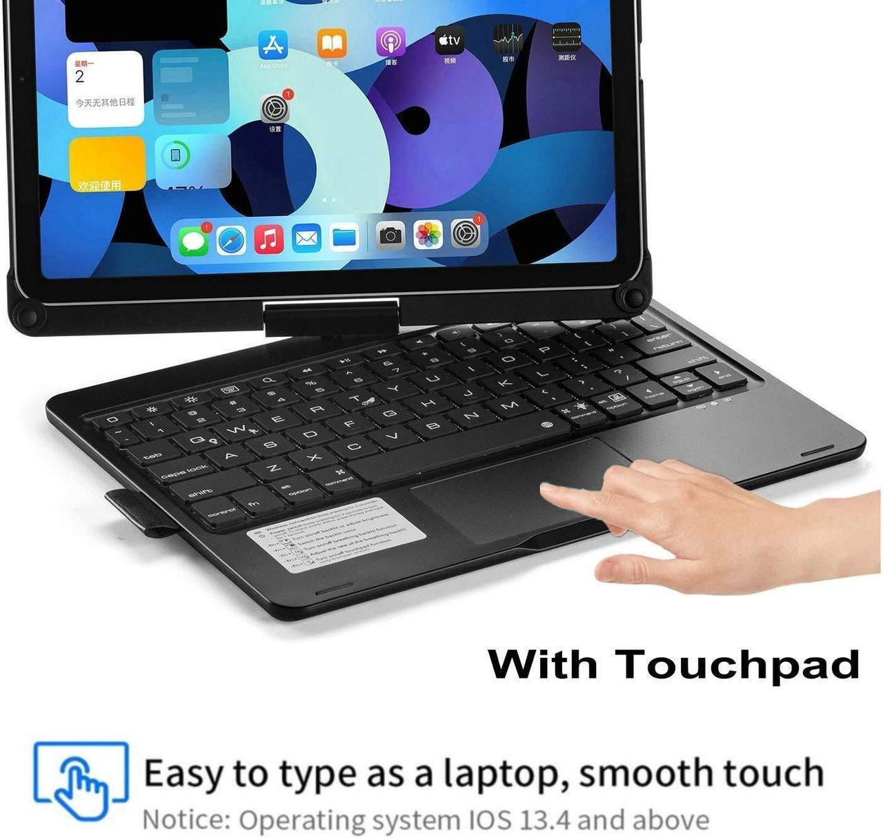 Alt view image 3 of 5 - 360 Rotatable Keyboard Case for iPad Air 5/Air 4/iPad Pro 11 2022/2021/2020, iPad Pro 11 Case with Backlits Bluetooth Touchpad Keyboard Smart Cover with Pencil Holder, Black