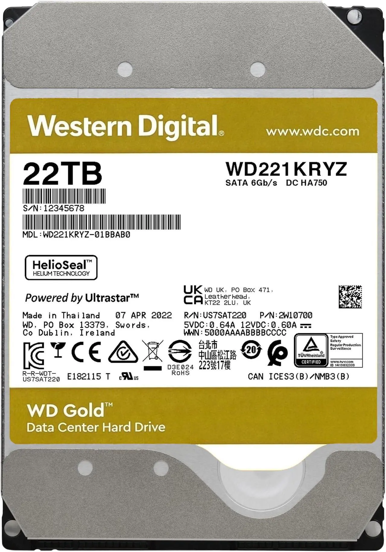 WD Gold WD221KRYZ Hard Drive