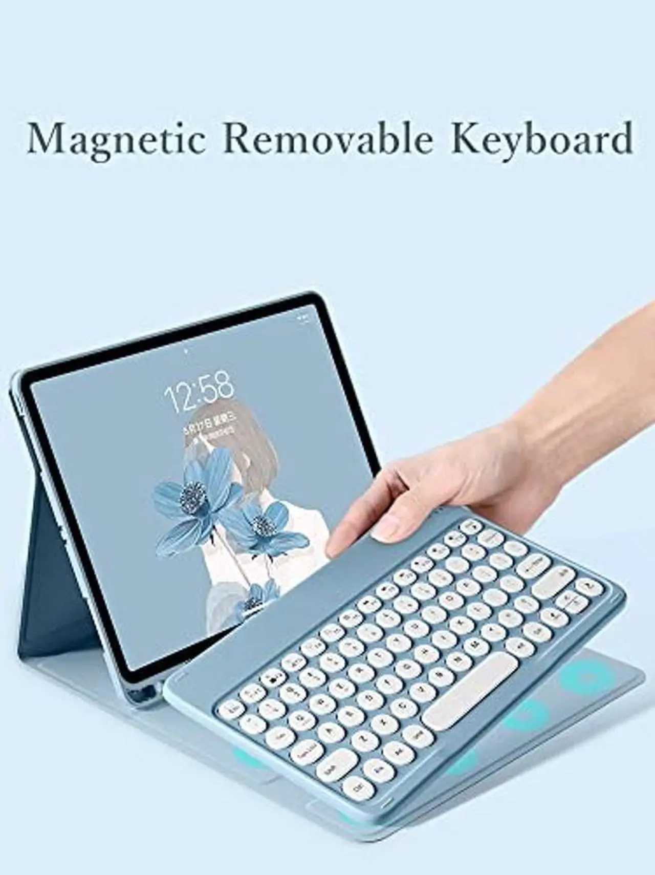 Alt view image 2 of 5 - YEEHi Keyboard Case Mouse for iPad Mini A17 Pro 2024/ iPad Mini 6 2021 8.3" Color Cute Round Key Wireless Bluetooth Detachable Keyboard Cover with Pencil Holder (Yellow)