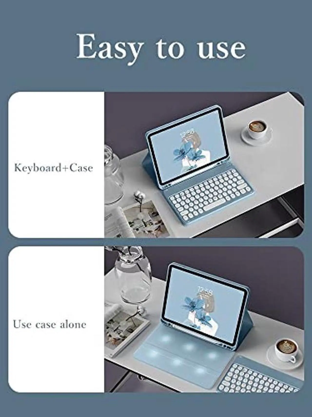Alt view image 3 of 5 - YEEHi Keyboard Case Mouse for iPad Mini A17 Pro 2024/ iPad Mini 6 2021 8.3" Color Cute Round Key Wireless Bluetooth Detachable Keyboard Cover with Pencil Holder (Yellow)