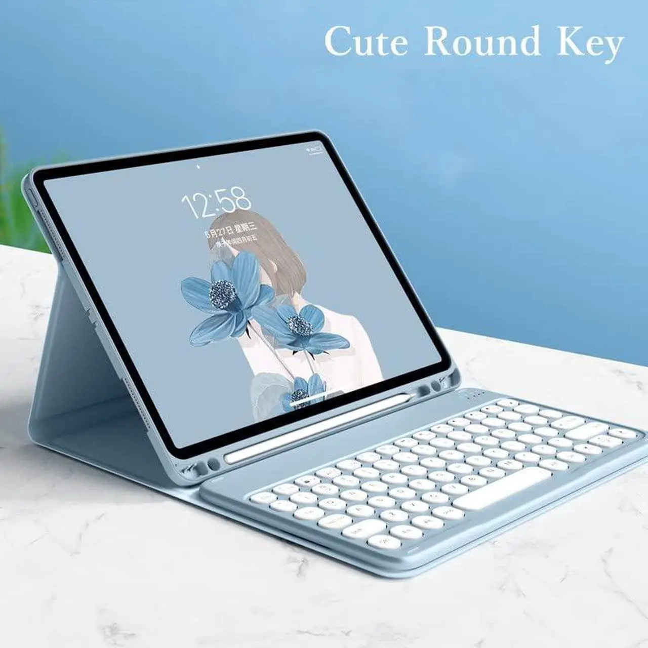 Alt view image 4 of 5 - YEEHi Keyboard Case Mouse for iPad Mini A17 Pro 2024/ iPad Mini 6 2021 8.3" Color Cute Round Key Wireless Bluetooth Detachable Keyboard Cover with Pencil Holder (Yellow)