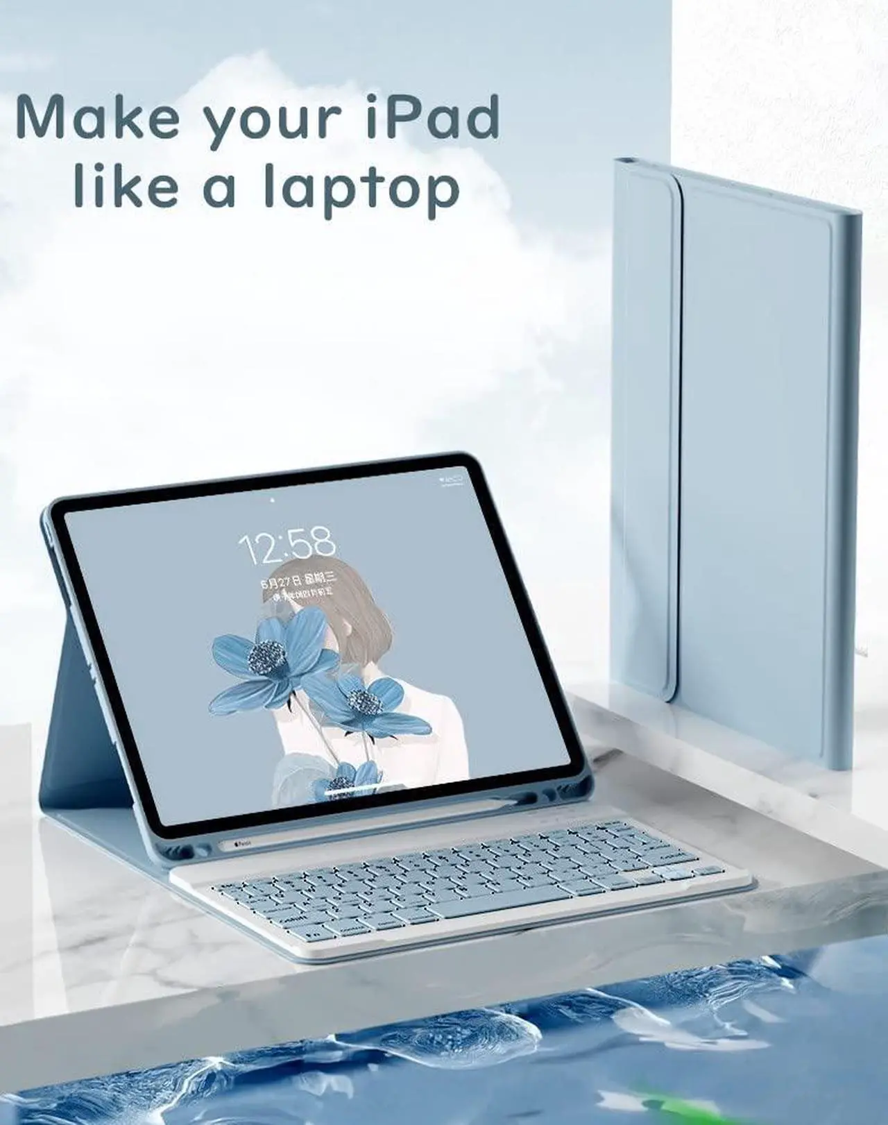 Alt view image 2 of 5 - YEEHi Color Keyboard for iPad Pro 11 4th Generation 2022, iPad Pro 11" 3rd 2nd Generation Keyboard Case with Mouse Cute Detachable Removable Wireless Bluetooth Keyboard Cover (Mist Blue)