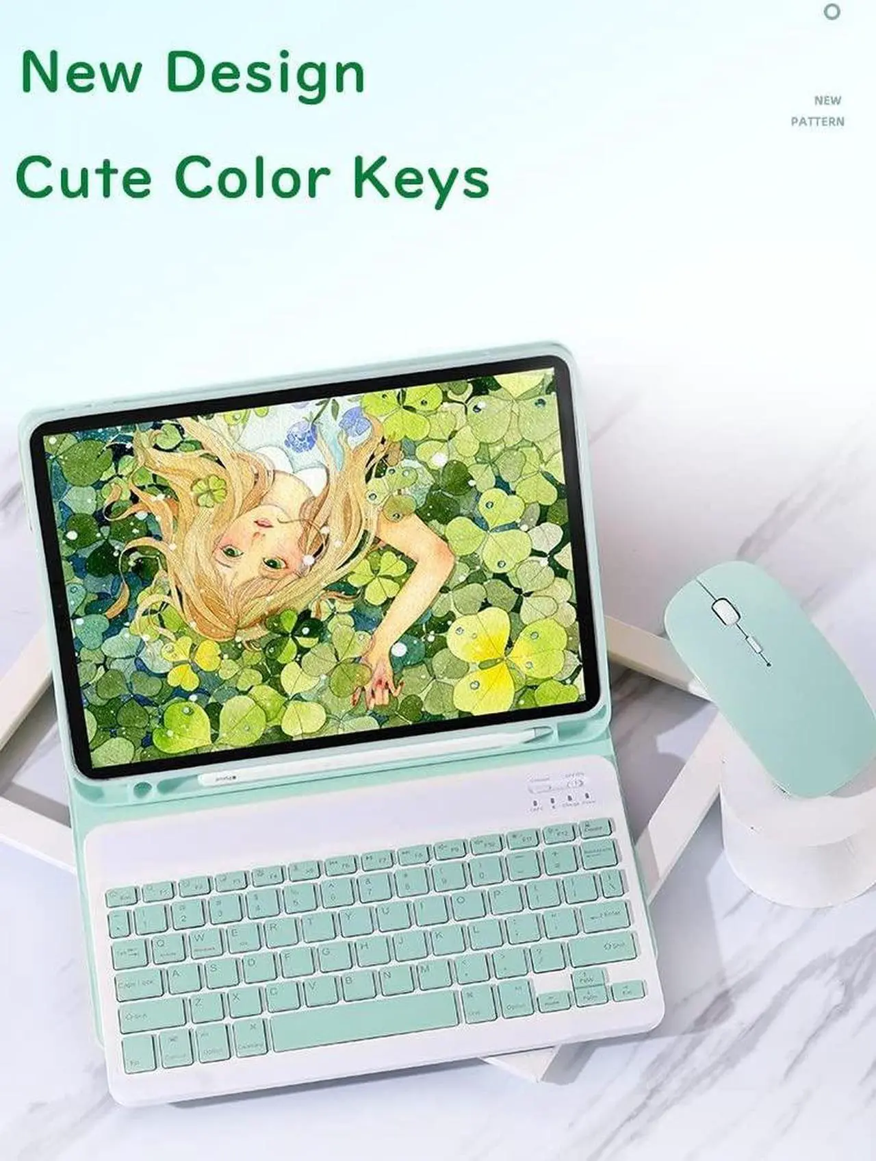 Alt view image 4 of 5 - YEEHi Color Keyboard for iPad Mini 5th Generation iPad Mini 4 Keyboard Case with Mouse Cute Detachable Removable Wireless Bluetooth Keyboard Cover for iPad Mini 5 Mini 4 (Purple)