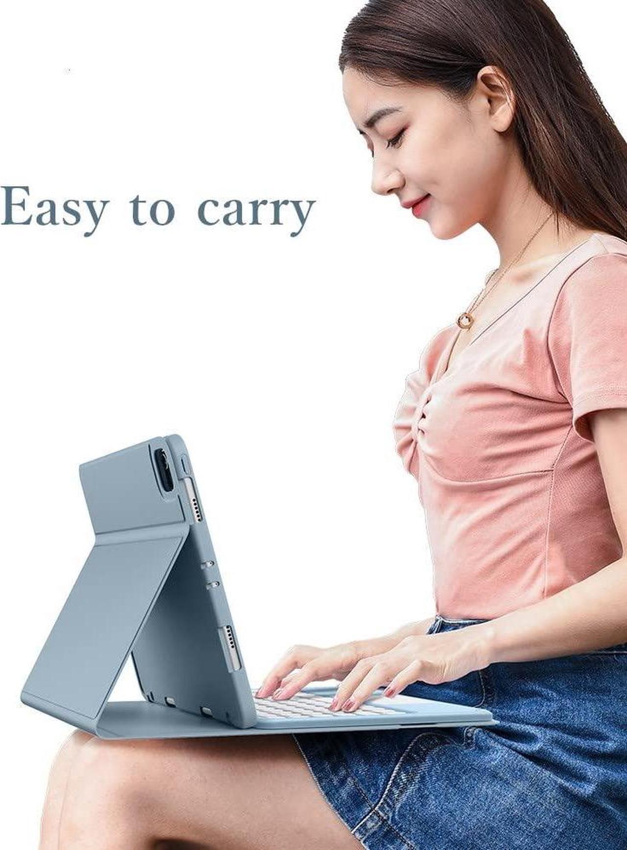 Alt view image 4 of 5 - YEEHi Keyboard Case for iPad Air 5th 4th Generation Touchpad Keyboard Case with Mouse Round Key Touch Detachable Keyboard Smart Cover for iPad Air 5 10.9 inch (Blue)