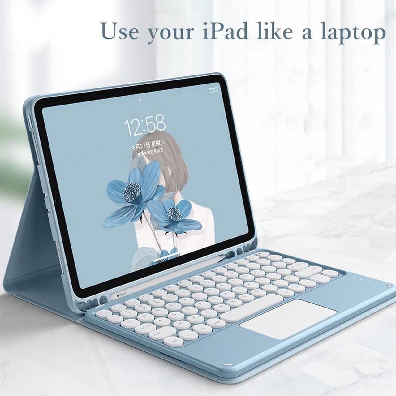 Alt view image 5 of 5 - YEEHi Keyboard Case for iPad Air 5th 4th Generation Touchpad Keyboard Case with Mouse Round Key Touch Detachable Keyboard Smart Cover for iPad Air 5 10.9 inch (Blue)