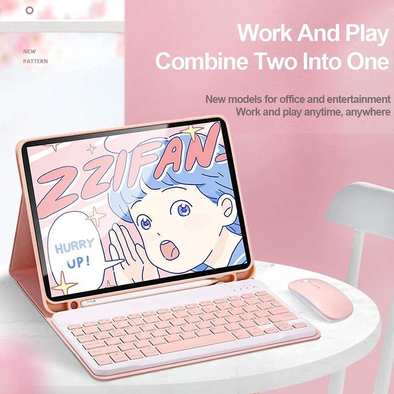 Alt view image 2 of 5 - iPad Mini 5 Keyboard Case+ Mouse Detachable Wireless Bluetooth Keyboard Pencil Holder Slim Leather Smart Cover for iPad Mini 5th Gen 2019 (iPad Mini 5, Pink)