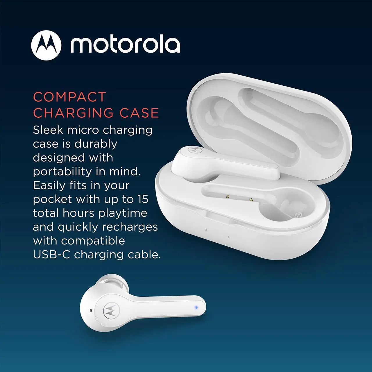 Alt view image 3 of 5 - Motorola Sound Moto Buds 085 True Wireless Bluetooth Earbuds with Microphone, Charging Case - IPX5 Water Resistant Sweatproof Wireless Earbuds, Smart Touch-Control, Deep Bass Ear Buds - White