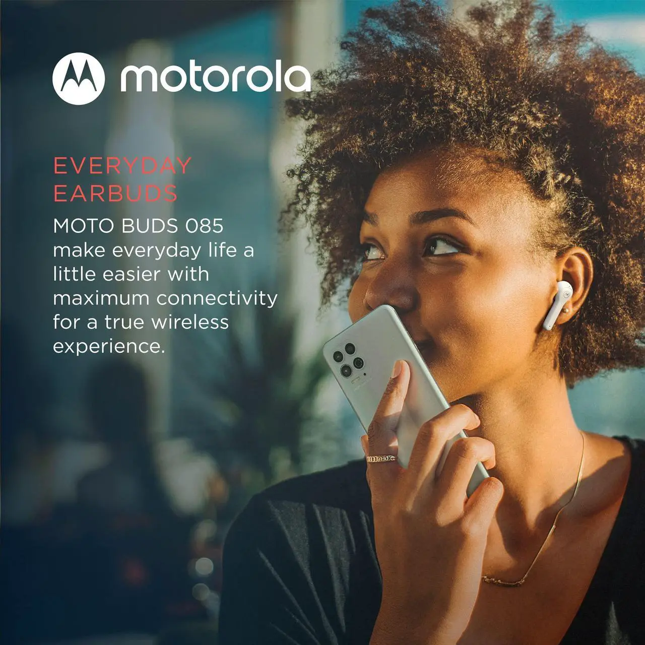 Alt view image 5 of 5 - Motorola Sound Moto Buds 085 True Wireless Bluetooth Earbuds with Microphone, Charging Case - IPX5 Water Resistant Sweatproof Wireless Earbuds, Smart Touch-Control, Deep Bass Ear Buds - White