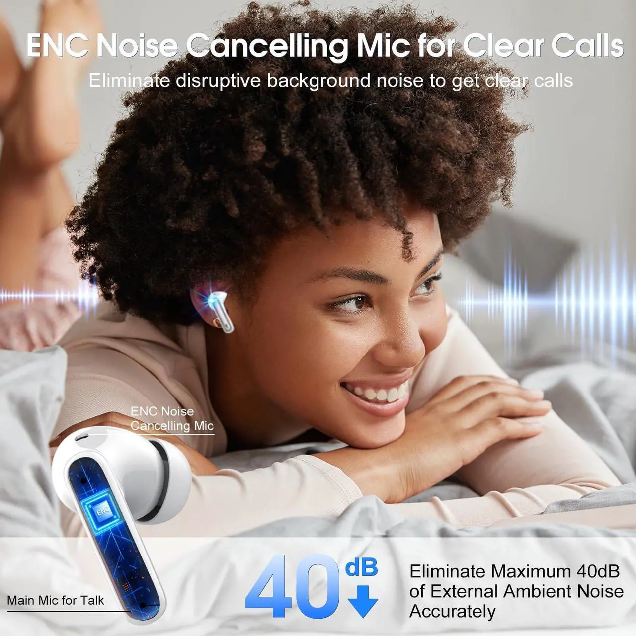 Alt view image 3 of 5 - Wireless Earbuds, Bluetooth Headphones HiFi Stereo, 40H Playtime in-Ear Earbud, 2024 Bluetooth 5.3 Earbuds with LED Power Display, IP7 Waterproof Wireless Earphones Sport Headset for Android iOS