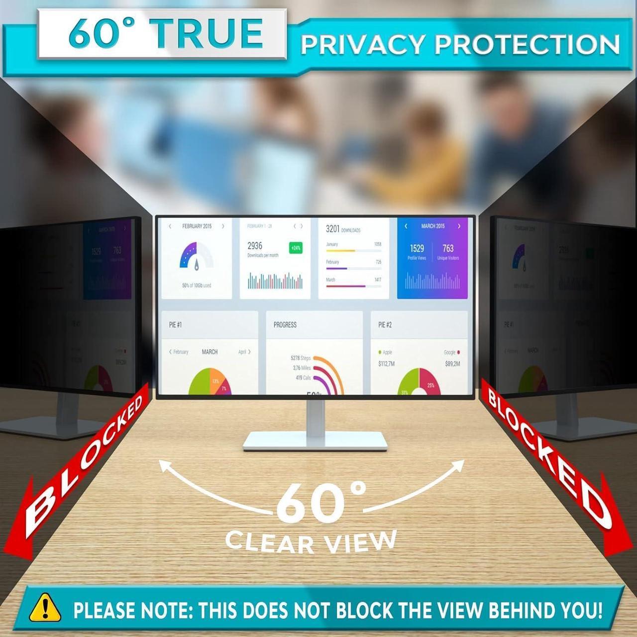 Alt view image 3 of 5 - PYS Upgrade 27 Inch Computer Monitor Privacy Screen Filter with - 16:9 Aspect Removable Anti Glare Blue Light Crystal Clear Privacy Screen Shield - No Magnetic No Glue - Anti Scratch Screen Protector